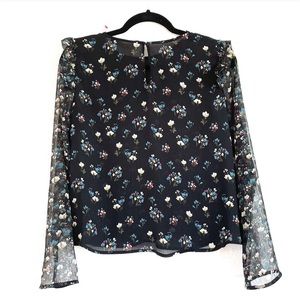 Zara sheer floral blouse -ruffled shoulders